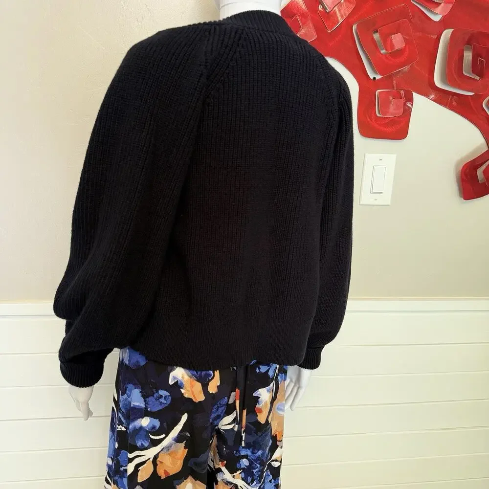 Banana Republic Large Black Ribbed Raglan Button Cardigan Sweater